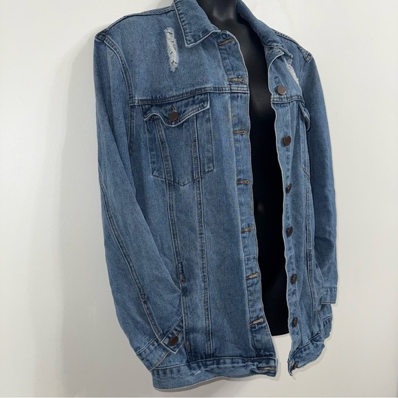 Ashley Stewart Distressed Blue Denim Jacket in Size 26 - Picture 7 of 10